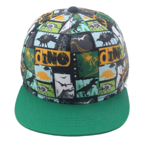 Flat 5 Panel Full Print Dinosaurs Sports Cap Toddler Children Kids Round Green Underbrim Snapback Hat for Baby