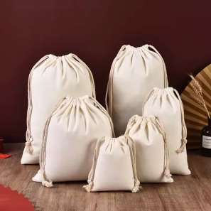 ECO Friendly Recyclable Canvas Cotton Drawstring Bag With Customer Design