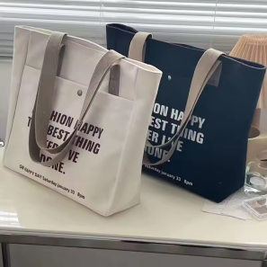 Large Capacity Cotton Canvas Tote Bag with Pocket Zipper Custom Logo 