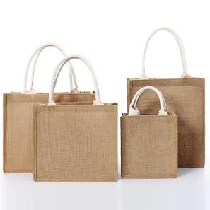 Promotional Waterproof Linen Jute Tote Bags Natural Beach Totes Customized logo Shopping handle Bags 
