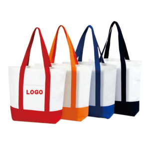Personalized Large Heavy High Quality Organic Foldable Natural Canvas Shopping Tote Bags Black With Pocket Zipper