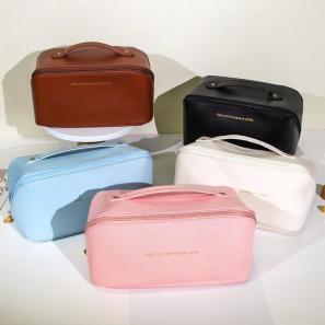 Custom Makeup Bag Portable PU Leather Waterproof Toiletry Pouch Travel Make up Bag Multifunctional Brush Cosmetic Bag
