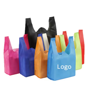 Customized logo Supermarket Non-woven Vest Grocery Bag Nonwoven Shopping Bag
