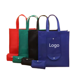 Custom Printed logo Portable Foldable Shopping Bag Eco-Friendly Non Woven bag Handle Reinforced Handles Convenient Folding Bag
