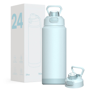 Double Wall Wide Mouth Drinking Flasks Stainless Steel Water Bottle with Straw Sports Bottle with Lid