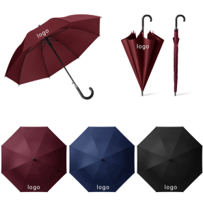 Custom Logo Printed Leather Handle Golf Rain Umbrella Windproof Business Gift for Men Advertise Business Promotional Umbrella