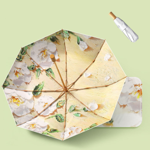 3 Fold Umbrella Silver Coating Sunshade Uv protection Sun Umbrella Windproof Wooden Handle Rain Umbrella for Travel