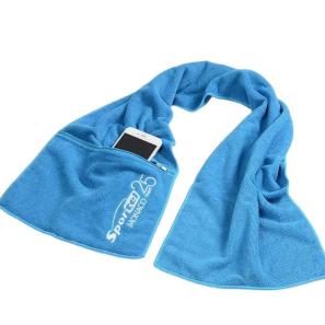 Microfiber Terry Cloth Sports Gym Towel With Zipper Pocket