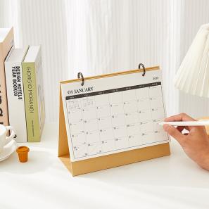 Custom Printed Promotional Desktop Calendar Spiral Bound Monthly Planner with Two Rings Paper Cover for Office/Gift Use