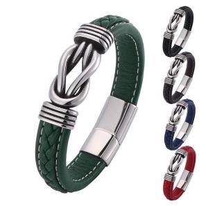 Engraved Braided Bracelet Leather Stainless Steel Bracelet for Men Wristband