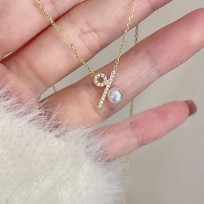 Fashion Exquisite Jewelry 925 Sterling Silver Full Diamond Pearl Percentage Symbol Pendant Necklace Gifts for Women