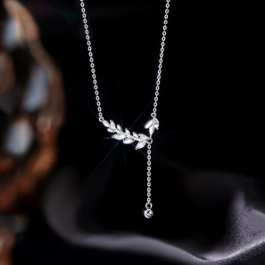 S925 Jewelry Necklace for Women Simple Zircon Wheat Ear Charm Necklace New Y-shaped Clavicle Chain Leaf Necklace