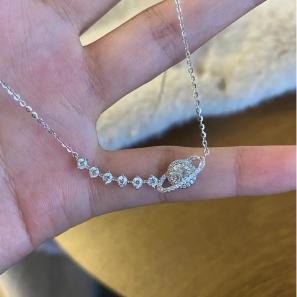 Zircon Galaxy Saturn Charm Pendant Necklace S925 Sterling Silver Classic Link Chain Party Gift
