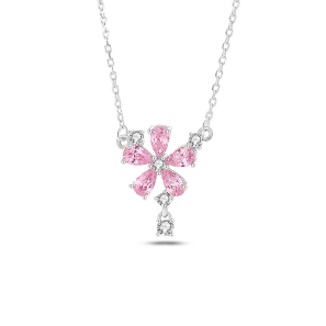 925 Sterling Silver Tassel Drop Diamond Original Design Pink Flower Sakura Pendant Necklace Fine Jewelry for Women Gift