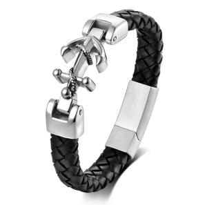 Silver Plated Stainless Steel Anchor Bangle Bracelet Unisex Marine Fashion Jewelry