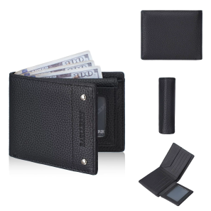 Genuine Leather Men Slim Minimalist Wallet Trifold Business Card Wallet Short Design
