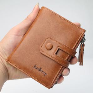 Men's Short Wallet with Buckle Portable Design Multi-function Zipper Closure Polyester Lining